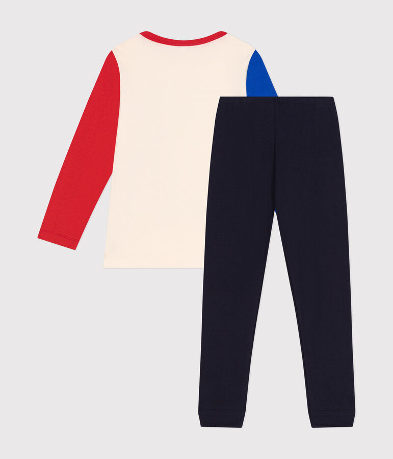 Pijama infantil liso de algod&oacute;n con motivo deportivo azul/multicolor