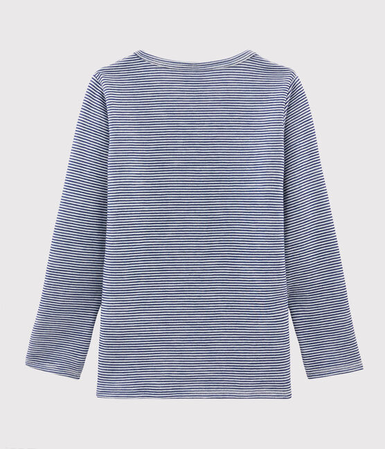 Camiseta infantil de manga larga infantil mil rayas de lana y algodón azul MEDIEVAL/blanco MARSHMALLOW