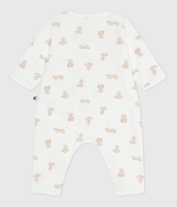 Pijama sin pies de algod&oacute;n con estampado de oso para beb&eacute; blanco/BRUN