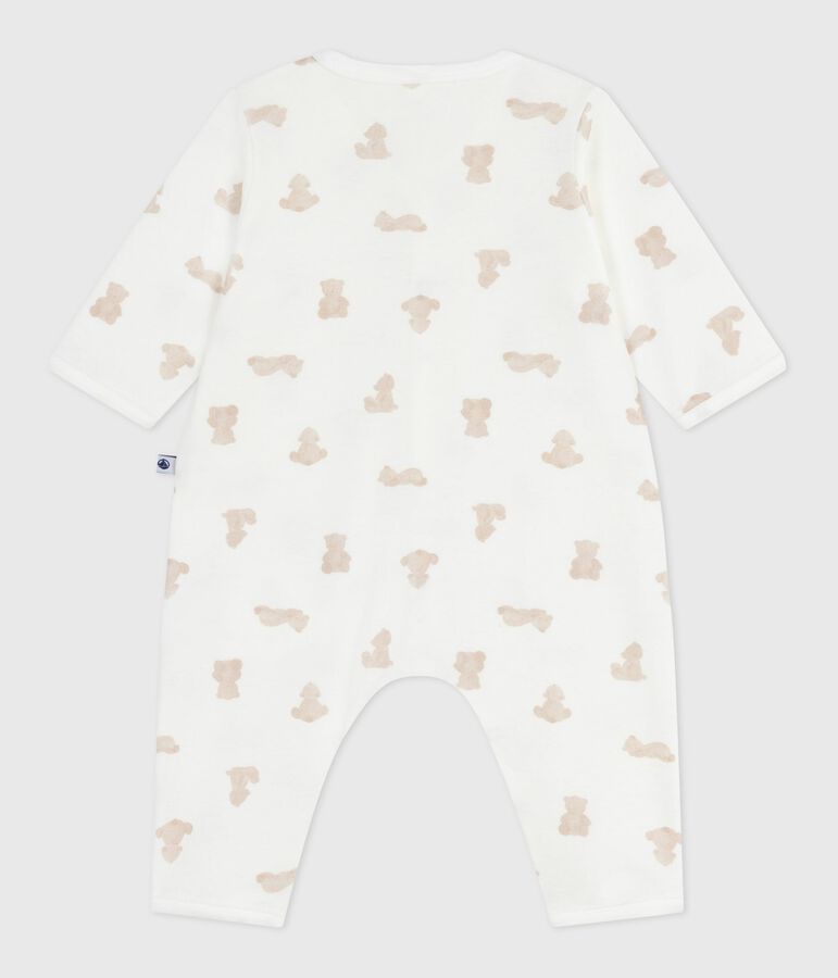 Pijama sin pies de algod&oacute;n con estampado de oso para beb&eacute; blanco/BRUN