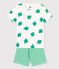 Pijama corto de algodón orgánico con motivo de hojas de palmera para niño blanco MARSHMALLOW/verde GAZON