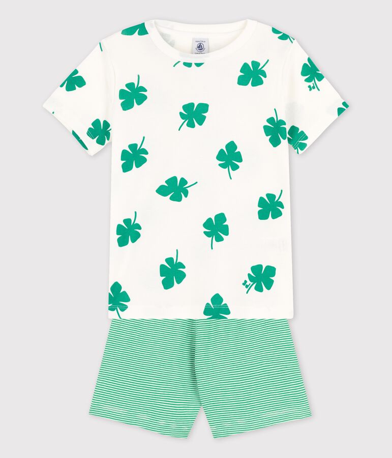 Pijama corto de algod&oacute;n org&aacute;nico con motivo de hojas de palmera para ni&ntilde;o blanco/verde