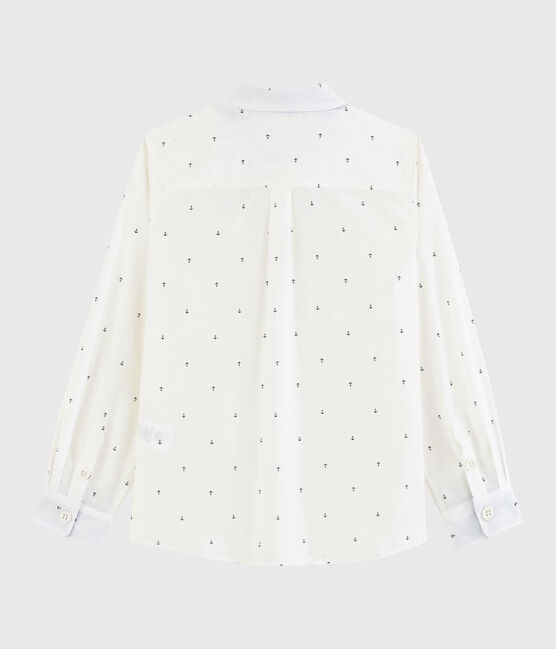 Camisa de manga larga de popelina de niño. blanco MARSHMALLOW/azul SMOKING