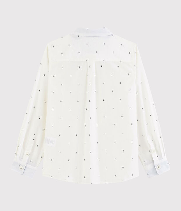 Camisa de manga larga de popelina de ni&ntilde;o. blanco/azul