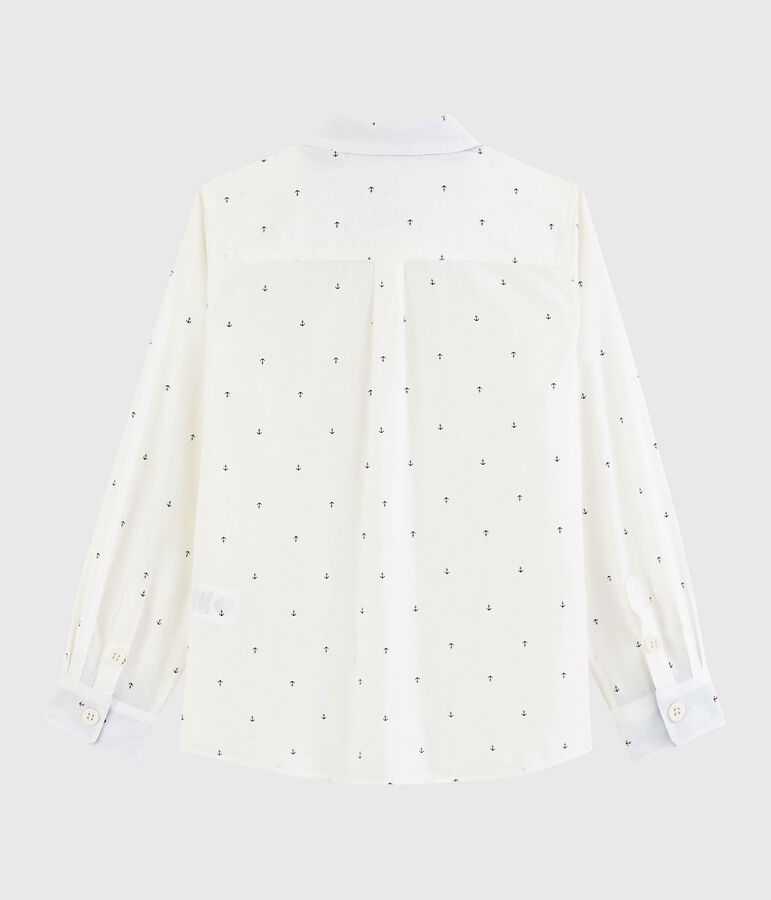 Camisa de manga larga de popelina de ni&ntilde;o. blanco/azul