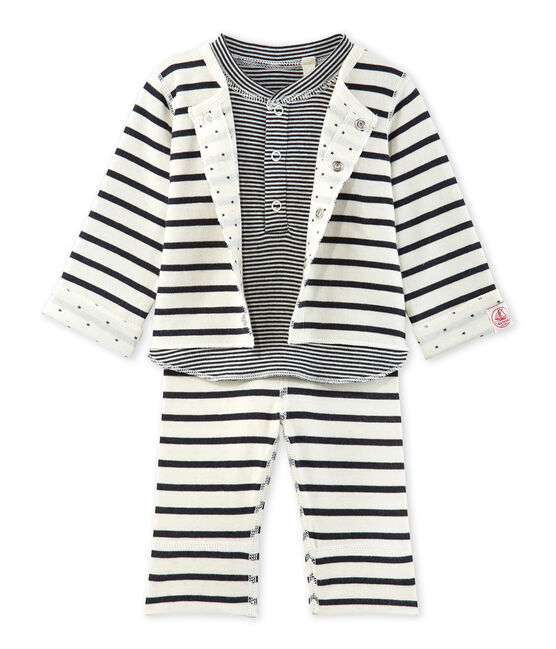 Ensemble bébé 3 pièces réversible beige COQUILLE/azul SMOKING