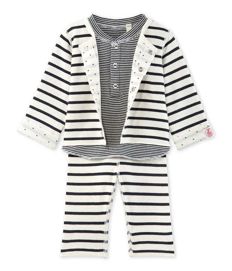 Ensemble b&eacute;b&eacute; 3 pi&egrave;ces r&eacute;versible beige COQUILLE/azul SMOKING