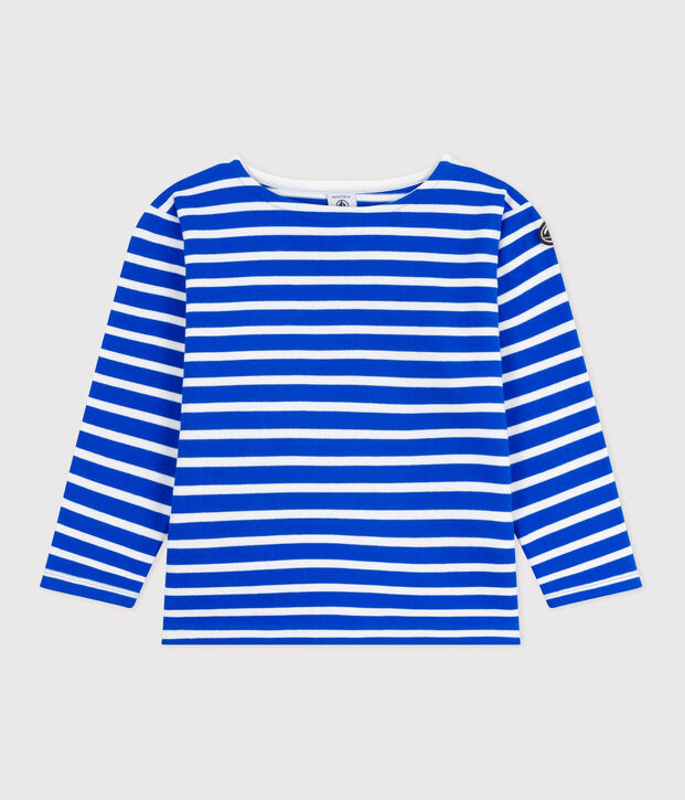 Marinera infantil unisex de algod&oacute;n de manga larga azul/blanco