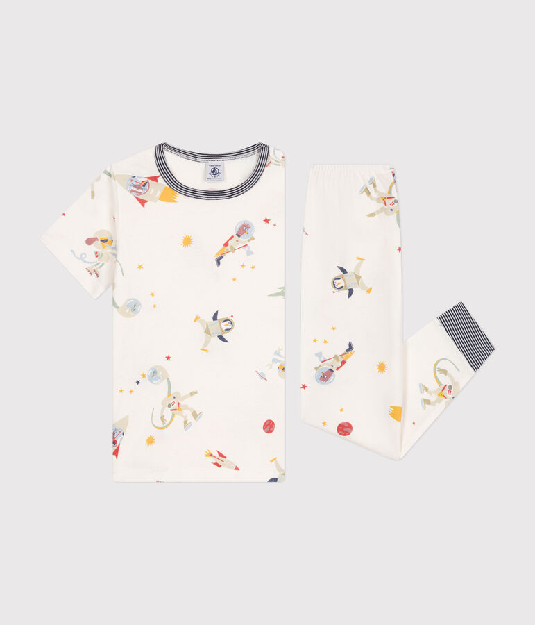 Pijama infantil de algod&oacute;n con estampado espacial blanco/multicolor