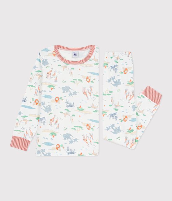 Pijama infantil de algodón con estampado de sabana blanco MARSHMALLOW/blanco MULTICO