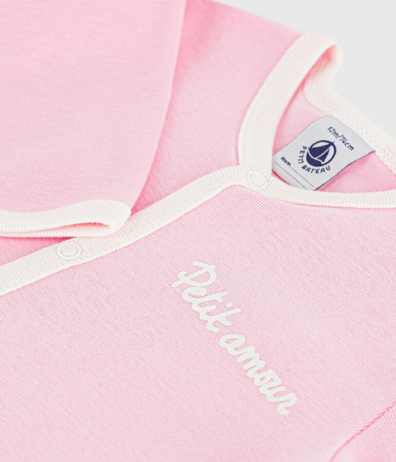 Pijama de algod&oacute;n liso para beb&eacute; rosa