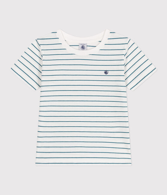 Camiseta infantil de manga corta de algodón con rayas verde MARSHMALLOW/ DRAGONFLY