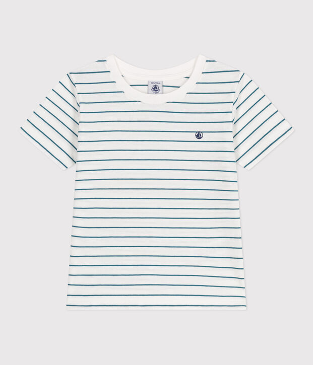Camiseta infantil de manga corta de algod&oacute;n con rayas verde/verde