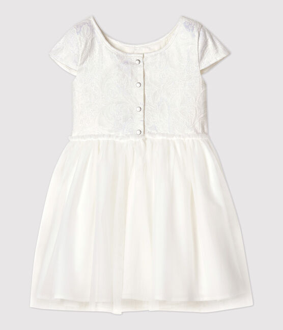Vestido de celebración de jacquard y tul de niña blanco MARSHMALLOW