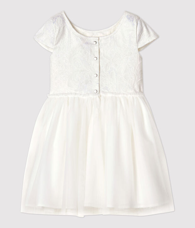Vestido de celebraci&oacute;n de jacquard y tul de ni&ntilde;a blanco