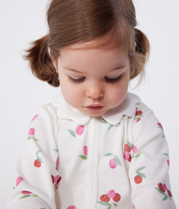 Pijama de algod&oacute;n con cuello p&eacute;talo de frutas para beb&eacute; blanco/multicolor