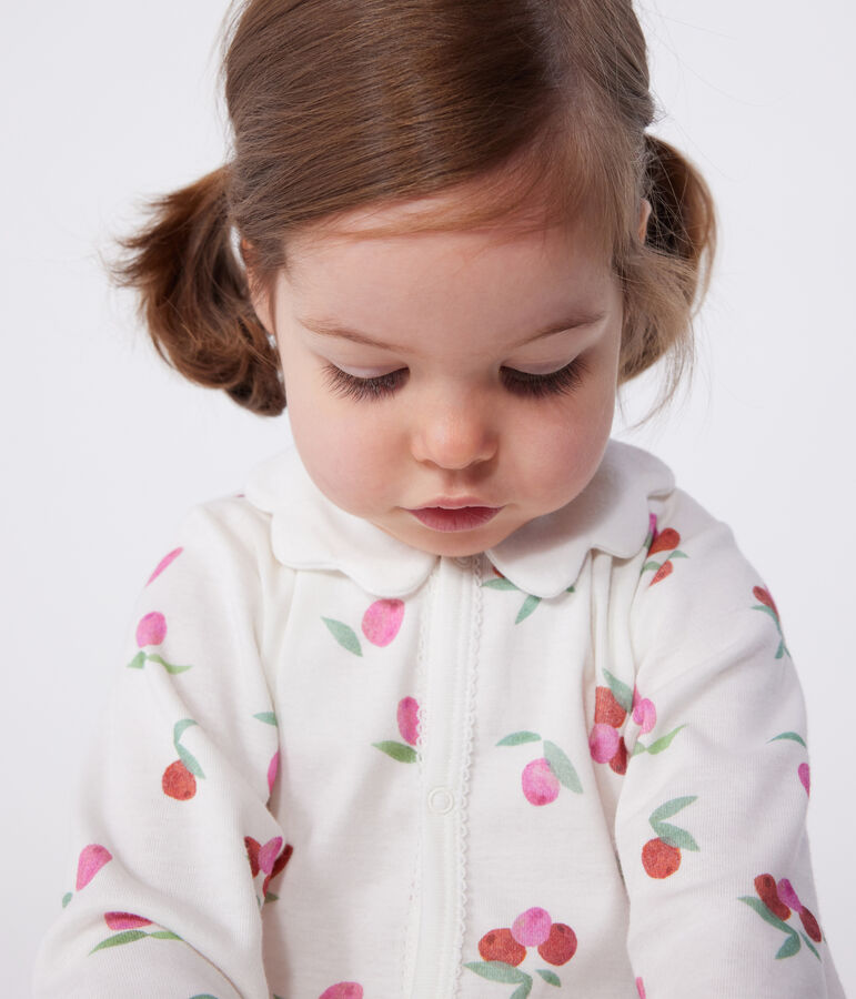 Pijama de algod&oacute;n con cuello p&eacute;talo de frutas para beb&eacute; blanco/multicolor