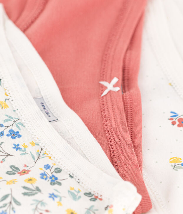 Juego de 3 braguitas infantiles de algod&oacute;n con flores de talle alto multicolor