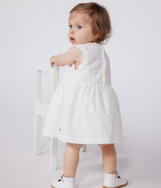 Vestido blanco de algodón sin mangas con bordado inglés para bebé blanco MARSHMALLOW