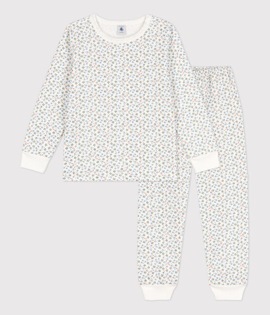 Pijama de felpa con flor para niña blanco MARSHMALLOW/blanco MULTICO