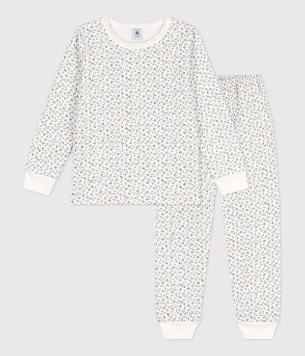 Pijama de felpa con flor para ni&ntilde;a blanco/multicolor