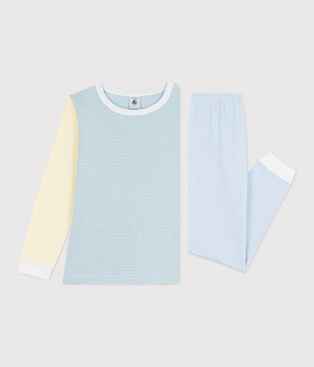 Pijama infantil de algod&oacute;n a rayas verde/multicolor