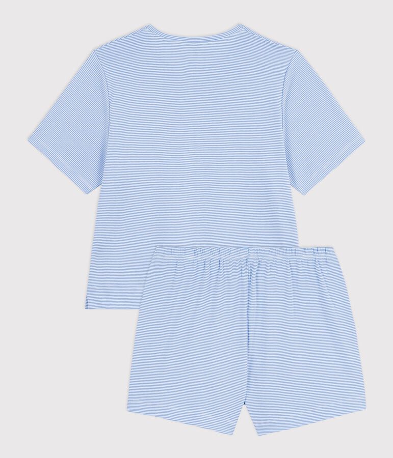 Pijama corto de algod&oacute;n a rayas para mujer azul/blanco