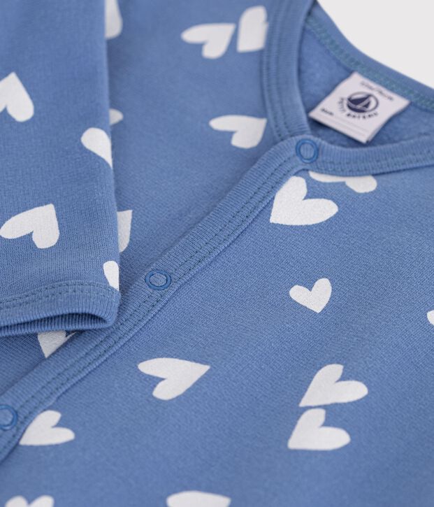 Pijama de mulet&oacute;n con estampado de corazones para beb&eacute; azul/blanco