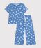Pijama infantil de algod&oacute;n con pernera ancha y corazones azul/blanco