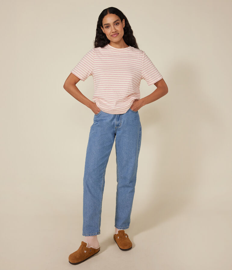 Camiseta Boxy de t&uacute;bico para mujer crudo/rosa