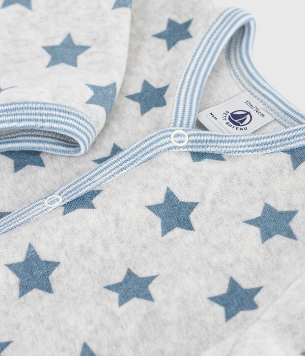 Pijama de terciopelo con estampado de estrellas para beb&eacute; gris/azul
