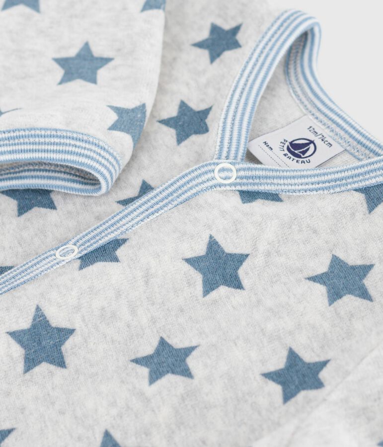 Pijama de terciopelo con estampado de estrellas para beb&eacute; gris/azul