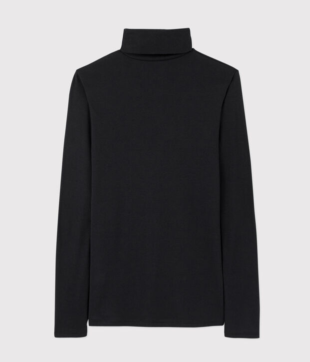 Camiseta de cuello alto emblem&aacute;tica de algod&oacute;n de mujer negro