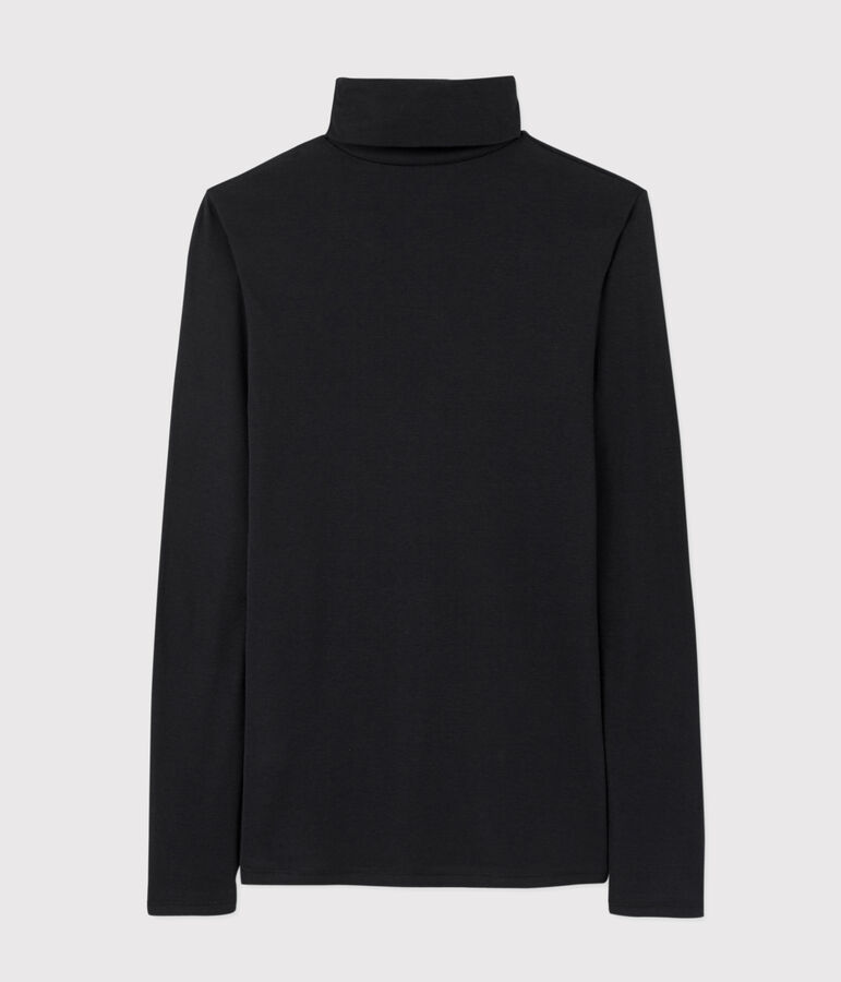 Camiseta de cuello alto emblem&aacute;tica de algod&oacute;n de mujer negro