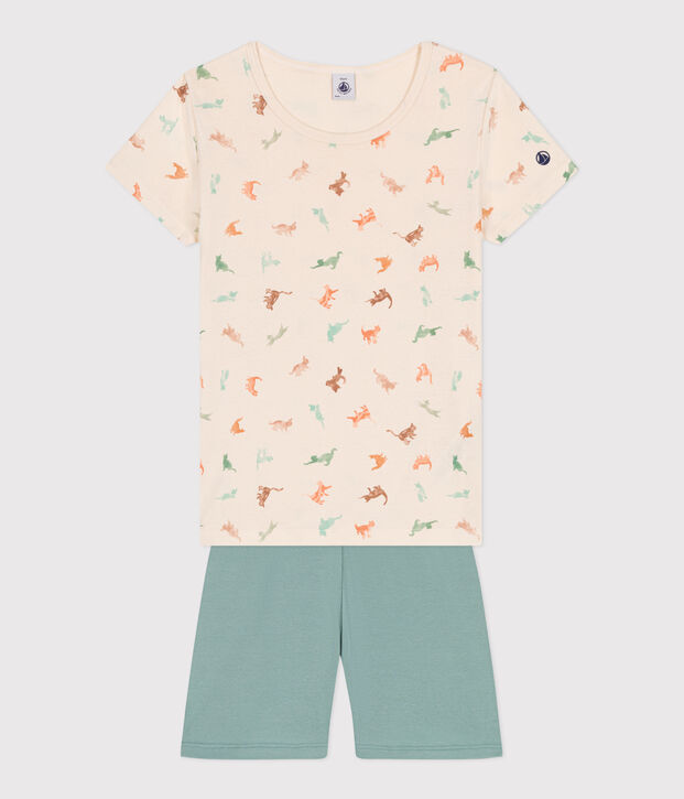 Pijama corto infantil de algod&oacute;n verde/multicolor