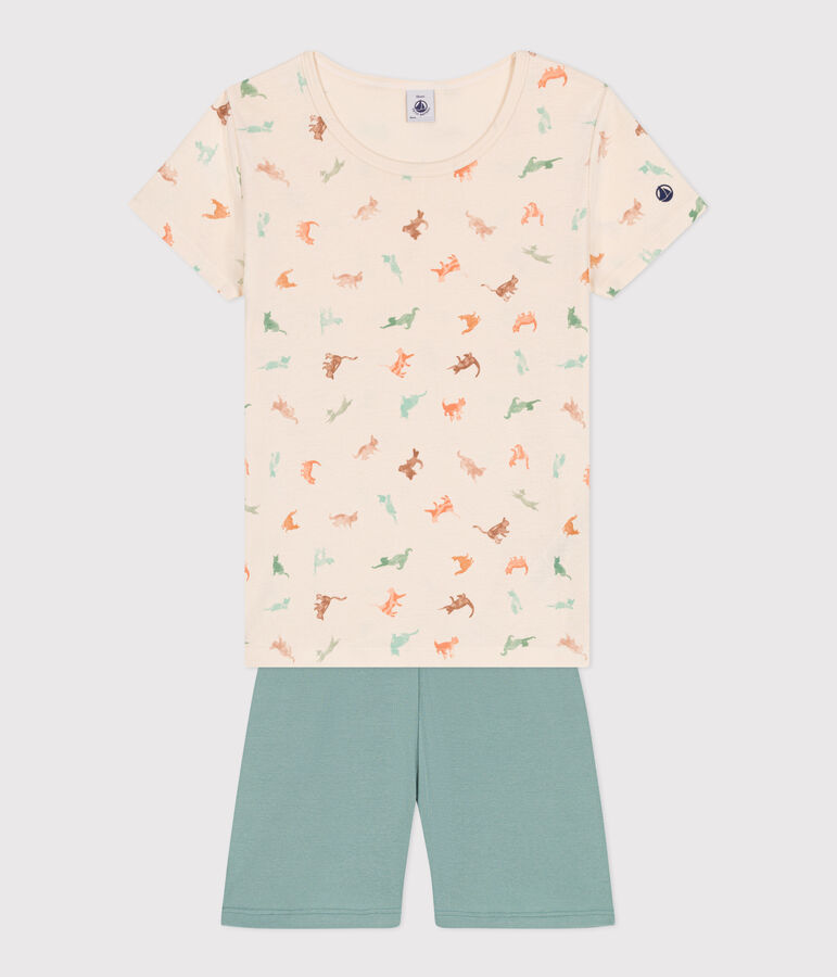 Pijama corto infantil de algod&oacute;n verde/multicolor