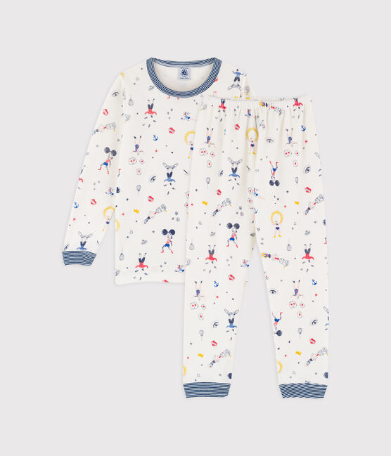 Pijama con estampado de fiesta para niño pequeño de terciopelo blanco MARSHMALLOW/blanco MULTICO