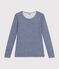 Camiseta de manga larga de lana y algodón a rayas para mujer azul MEDIEVAL/blanco MARSHMALLOW