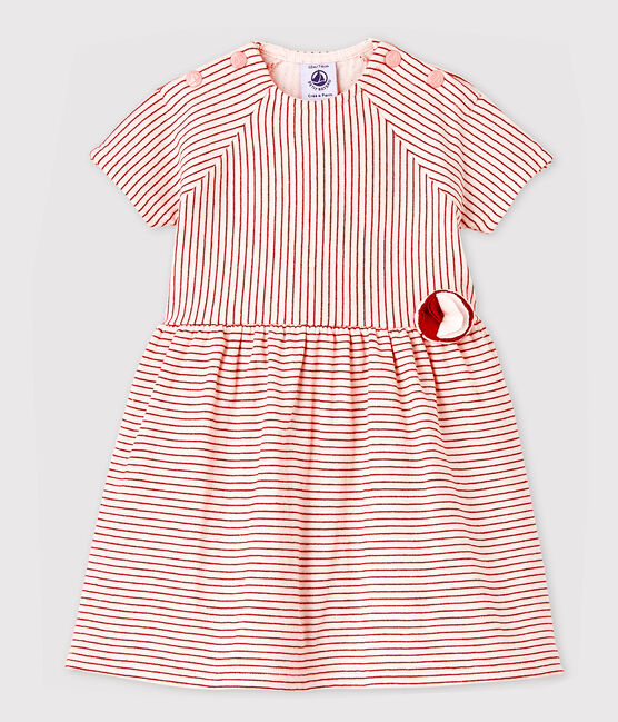Vestido de manga corta de tejido tubular de rayas de bebé niña rosa FLEUR/rosa COPPER