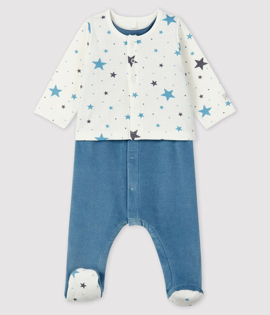 Conjunto de terciopelo con estrellas azules de 2 piezas para bebé amarillo TEMPETE/blanco MULTICO
