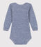 BODY DE MANGA LARGA DE LANA Y ALGODÓN A RAYAS PARA BEBÉ azul MEDIEVAL/blanco MARSHMALLOW
