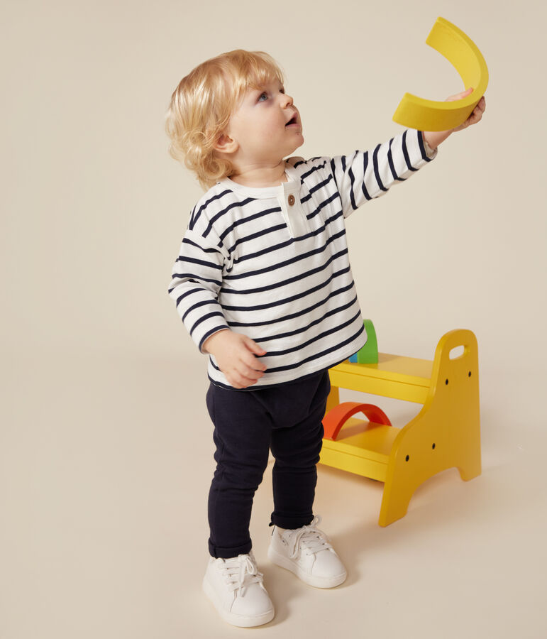 Camiseta de algod&oacute;n de manga larga para beb&eacute; blanco MARSHMALLOW/azul SMOKING