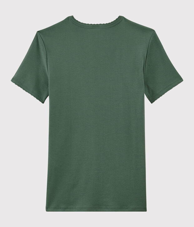 Camiseta de cuello redondo emblem&aacute;tica de algod&oacute;n de mujer verde