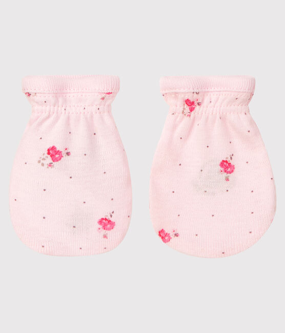 Par de manoplas para bebé de punto rosa VIENNE/blanco MULTICO