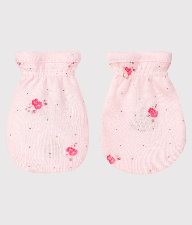 Par de manoplas para beb&eacute; de punto rosa/multicolor