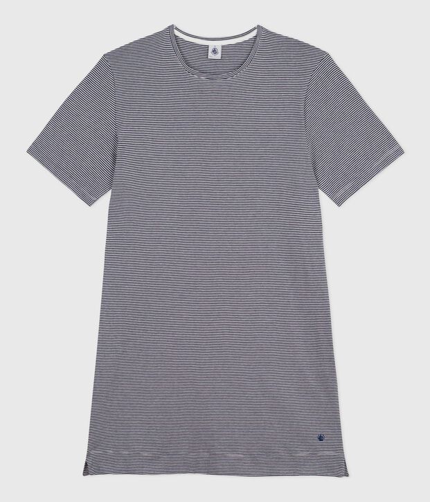Camis&oacute;n de algod&oacute;n de manga corta a rayas para mujer azul/blanco
