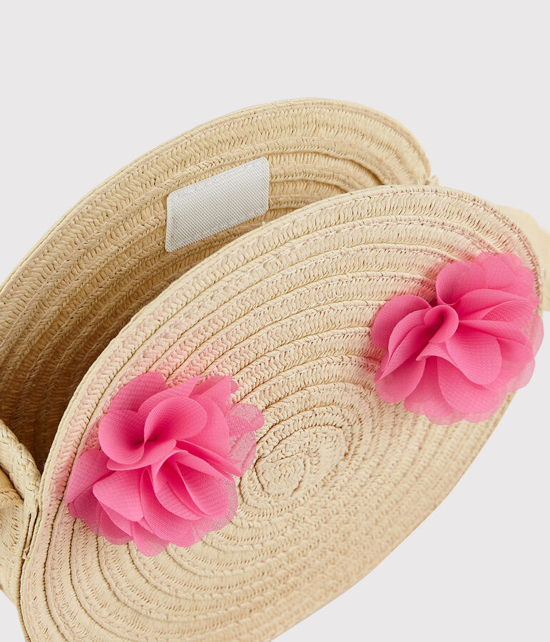 Bolso redondo de paja de bandolera de ni&ntilde;a rosa