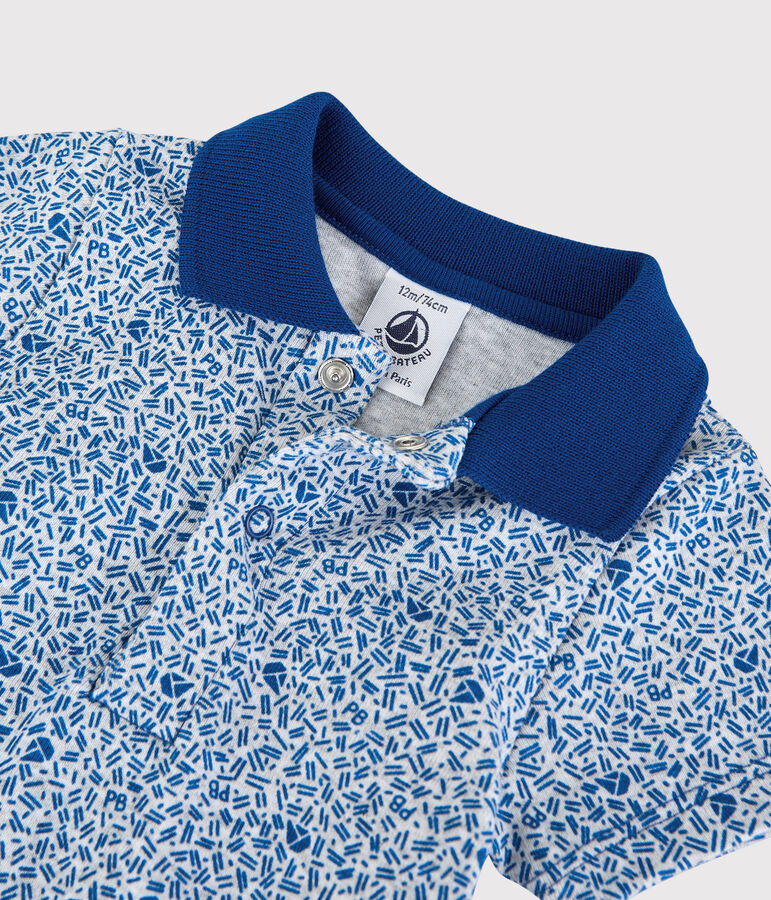 Body con cuello polo de algod&oacute;n de beb&eacute; ni&ntilde;o gris/azul