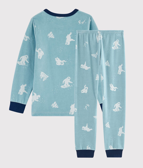 Pijama con estampado de yeti de terciopelo para niño pequeño azul BRUME/ MARSHMALLOW