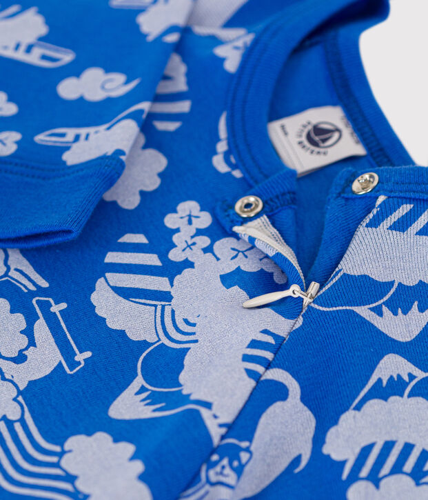 Pijama con cremallera de algod&oacute;n para beb&eacute; azul/blanco